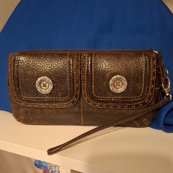 Brighton Handbags - Brighton Brown Distressed Leather Clutch with Wrist Strap